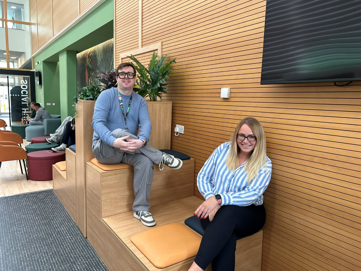 Nicole Filip and Jon Craig in one of Springburn Campus’s informal study and social areas.